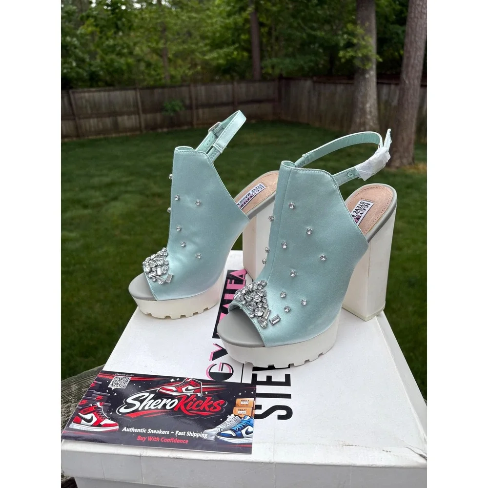 Steve Madden‎ Iggy Azalea Tempo-S Mint Green Satin Rhinestone Platform Heels 8M